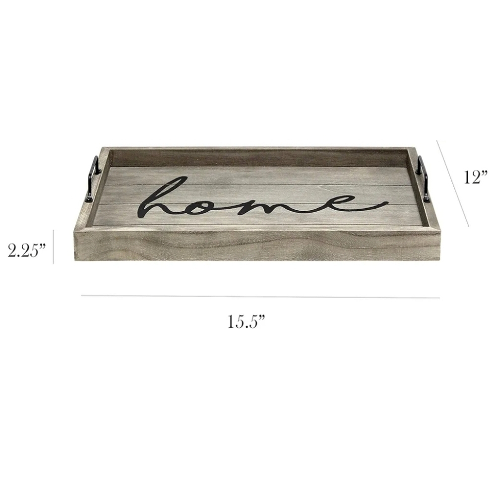 Rustic Gray Wooden Tray with 'Home' Script - Picture 3 of 16